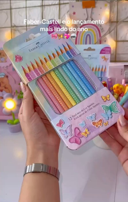 ￼ ￼Lápis de cor 12 cores Sparkle pastel 116156 Faber-Castell #lapis #escola #corespastel