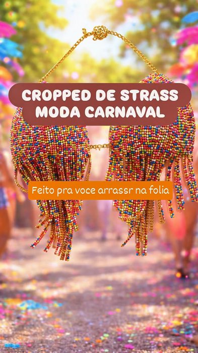 Cropped de strass babadinho multicolorido, moda carnaval #ShopeeVideo #croppeddestrass #cropped #babadinho