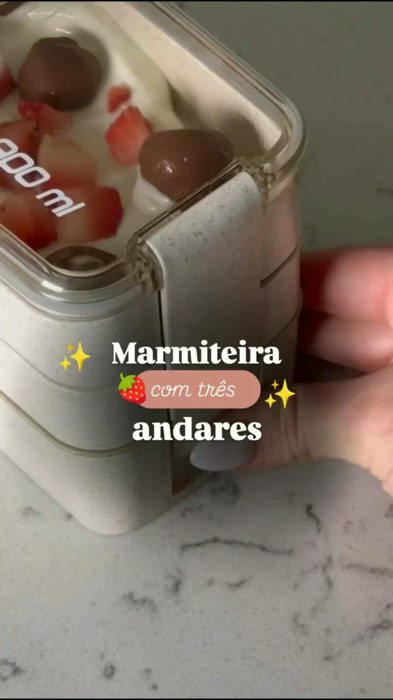 Marmiteiro com três andares! Perfeito para usar no dia a dia 🍝 #comida #marmita #marmiteiro #diaadia #viral #girl #rotina #praticidade #cozinha