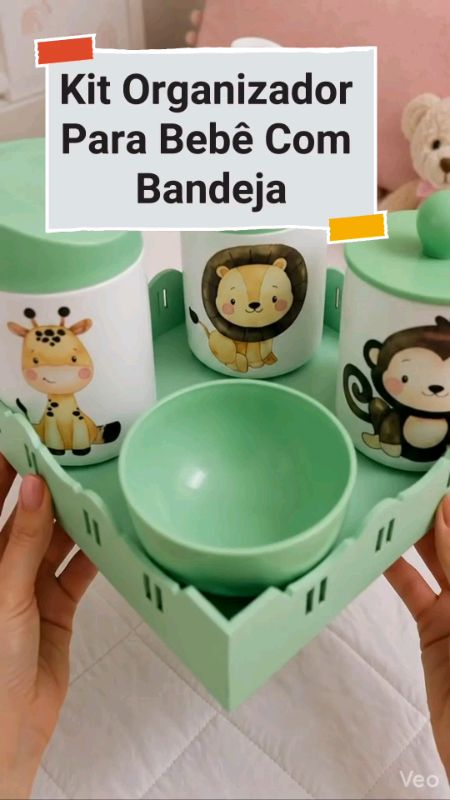 Kit Higiene Baby Safari c/bandeja quadrada verde por R$74,90. Compre na Shopee agora! https://s.shopee.com.br/#kitorganizadorbebê#kithigienebebê