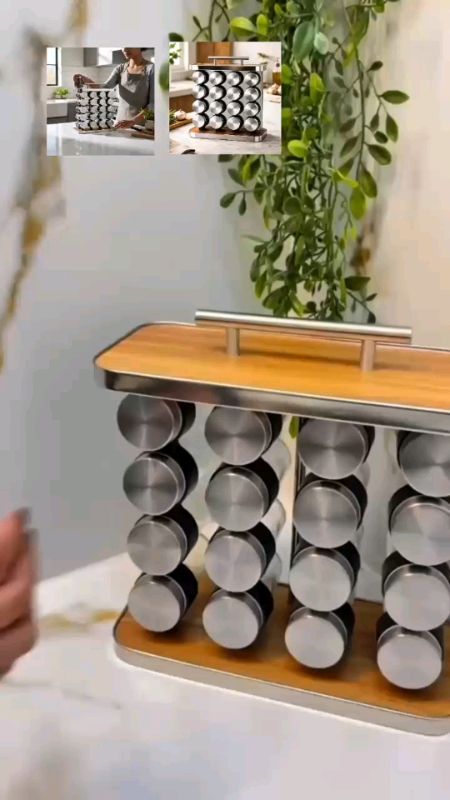 Porta Condimentos Vertical Com Alça Inox Madeira Potes Vidro Cozinha Área Gourmet #portatempero
