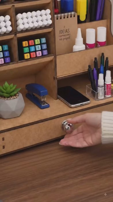 Organizador De Mesa Luxo Escritório Multiuso C/ Gaveta Nicho Mdf Canetas #Organizador #OrganizadorDeMesa #MDF #Escritório #Multiuso #Viral