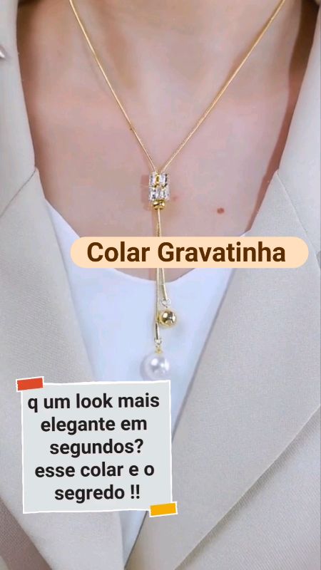 Colar Semi Jóia Dourado Estilo Gravatinha #colar #semijoia #bijoteria #joia #ColarGravatinha