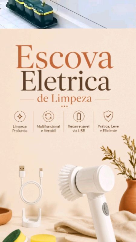 Chega de gastar os braços limpando. Escova Elétrica de Limpeza 5 em 1#achadinhos #acheinashopee #limpeza #escovaeletrica #itensdelimpeza