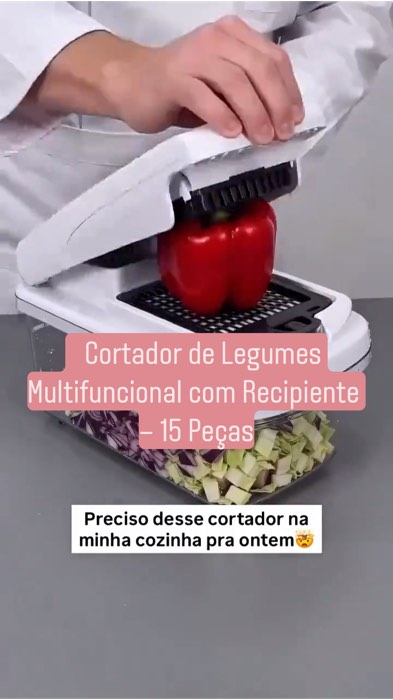 ￼Cortador de Legumes Multifuncional com Recipiente – 15 peças #cortadormultifuncional #cortarorlegumes #cozinhapratica #acheinashopee
