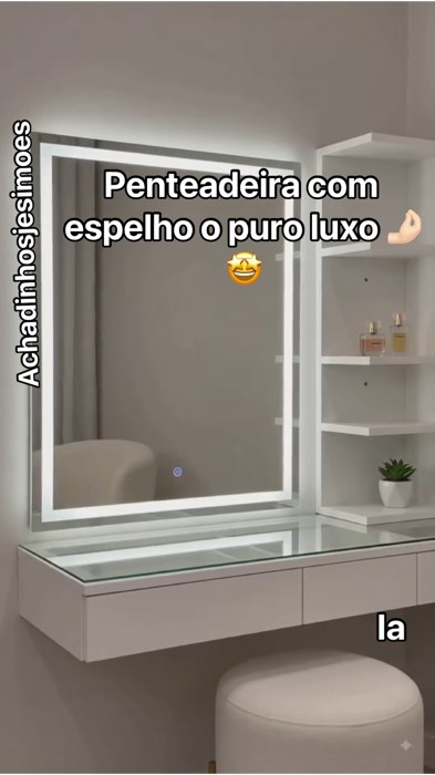Kit Penteadeira de Vidro com Espelho LED e Prateleira Organizadora Premium Camarim Maquiagem Gaveta Suspensa#penteadeira#penteadeiracamarim#quarto