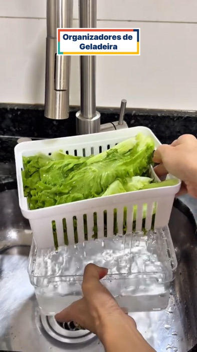 🥗 Kit Organizadores de Geladeira com Tampa e Cesto Drenagem – Praticidade e Organização #viral #organização #praticidade