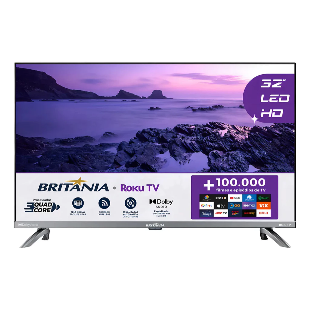 Smart TV 32" HD Britânia B32CRC Roku TV LED Wi-fi HDMI USB