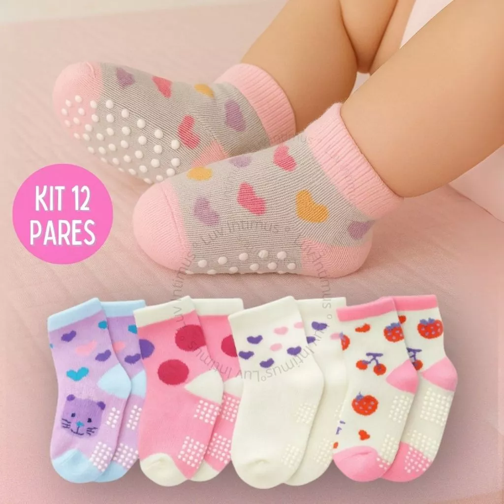 Kit Meias Bebê Menina Antiderrapantes