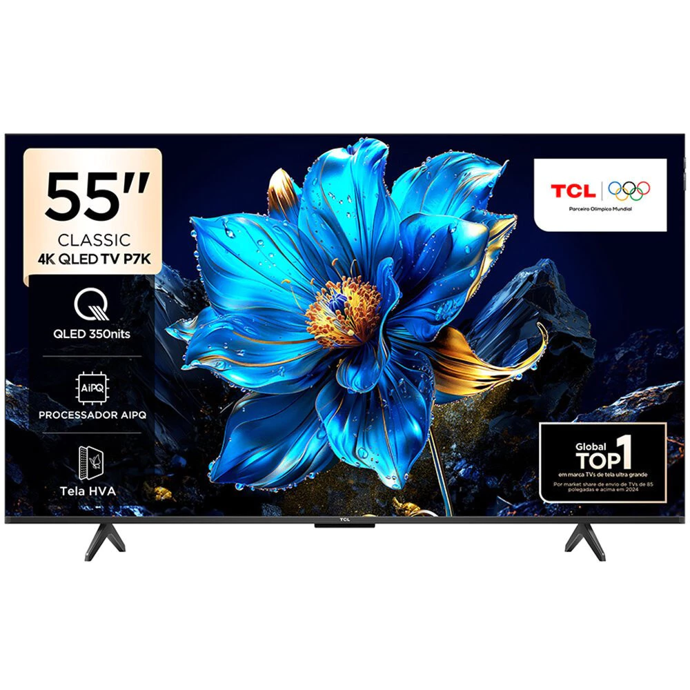 Smart TV 55" TCL 55P7K 4K QLED 60Hz HDR10+ Dolby Atmos Dolby Vision Sistema Operacional Google TV