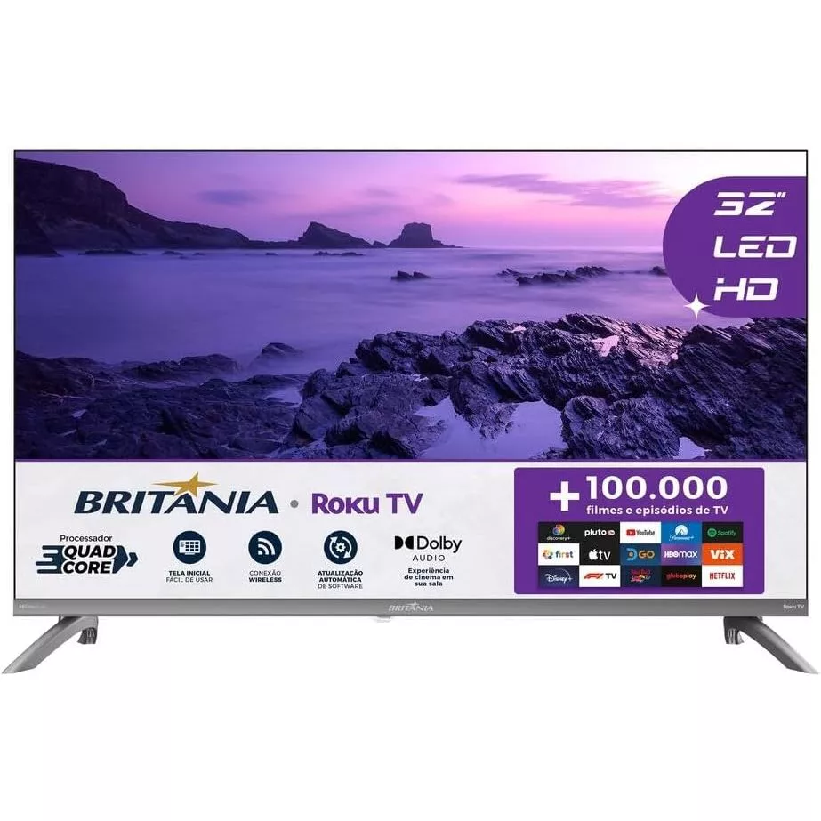 Smart TV 32" HD Britânia B32CRA Roku TV LED Wi-fi HDMI USB