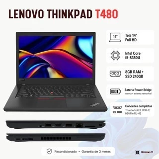 Notebook Lenovo ThinkPad T480 Tela 14" Full HD Intel Core i5 8GB SSD 256GB Preto com Garantia - Notebook de Exposição