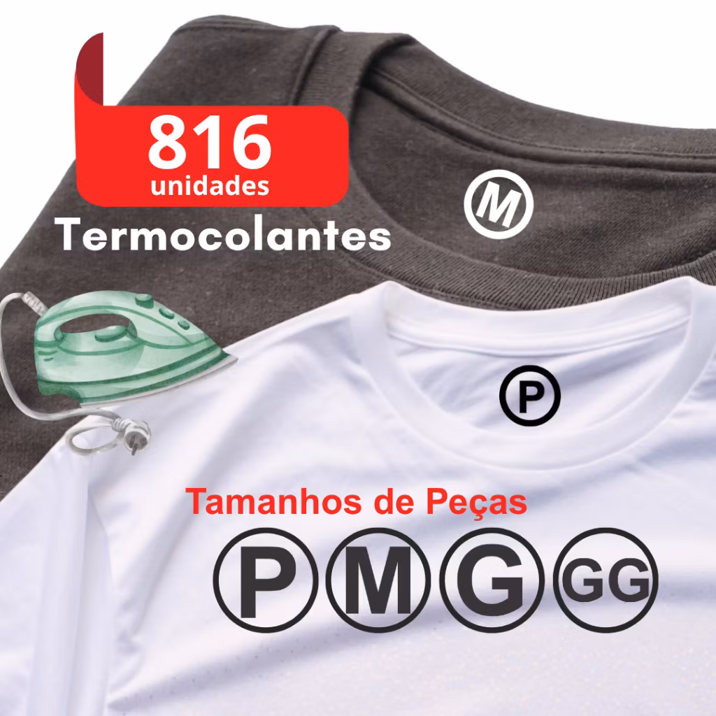 Etiquetas de Tamanho Termocolantes com 816 unid. (P M G GG ou outro) - 408 Pretas e 408 Brancas - Al