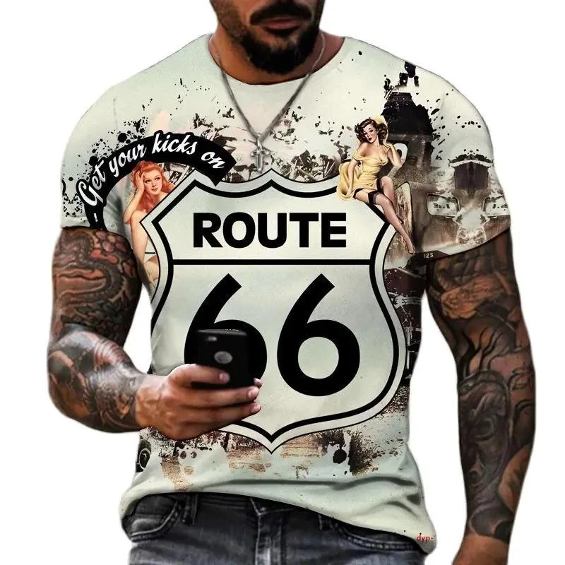 Camiseta masculina 3d Impressão Rota 66