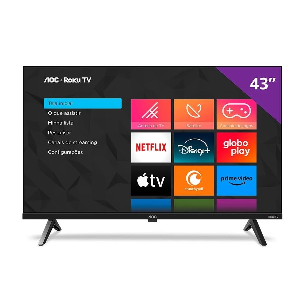 Smart TV AOC 43" Roku TV Full HD Wi-Fi Dual Band HDMI USB ideal para sala e jogos