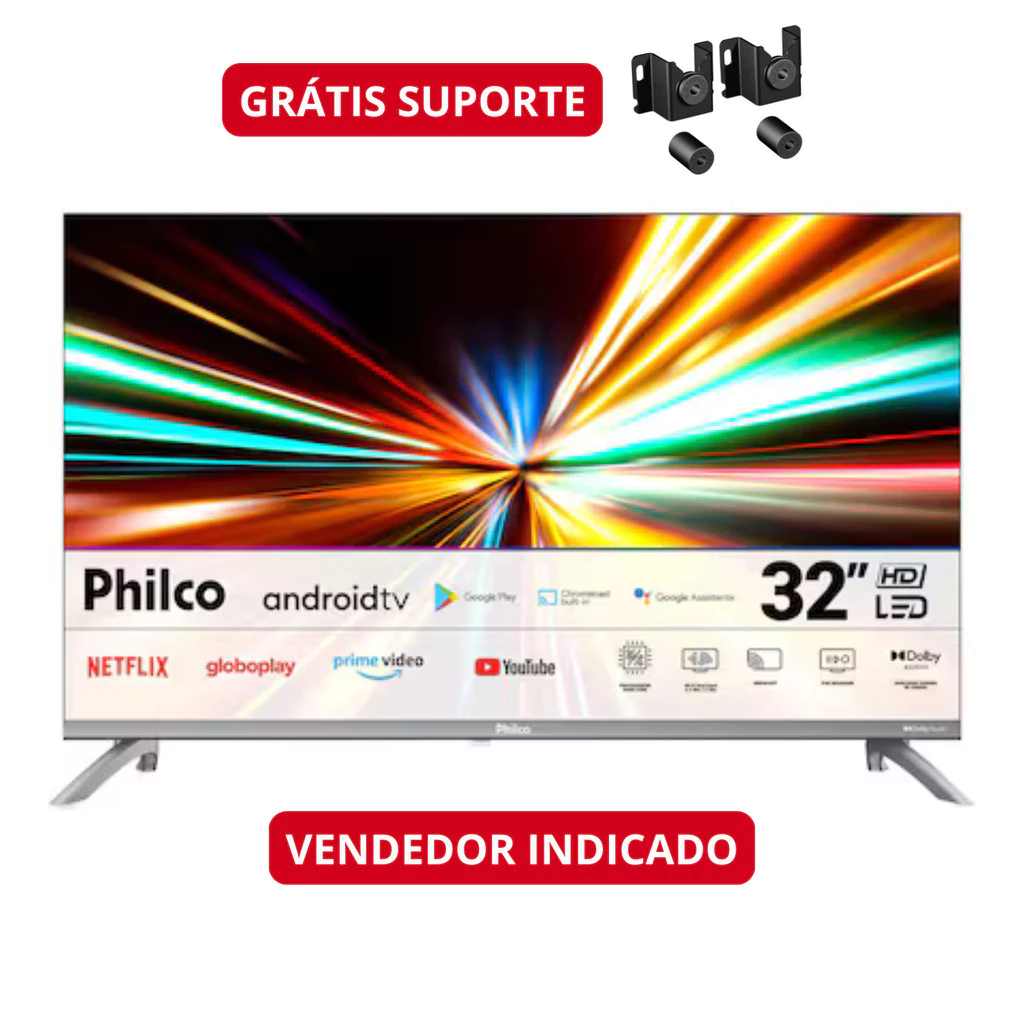 Smart TV 32 Polegadas PTV32M9GACGB HD LED Dolby Audio Android TV Philco + Brinde Suporte