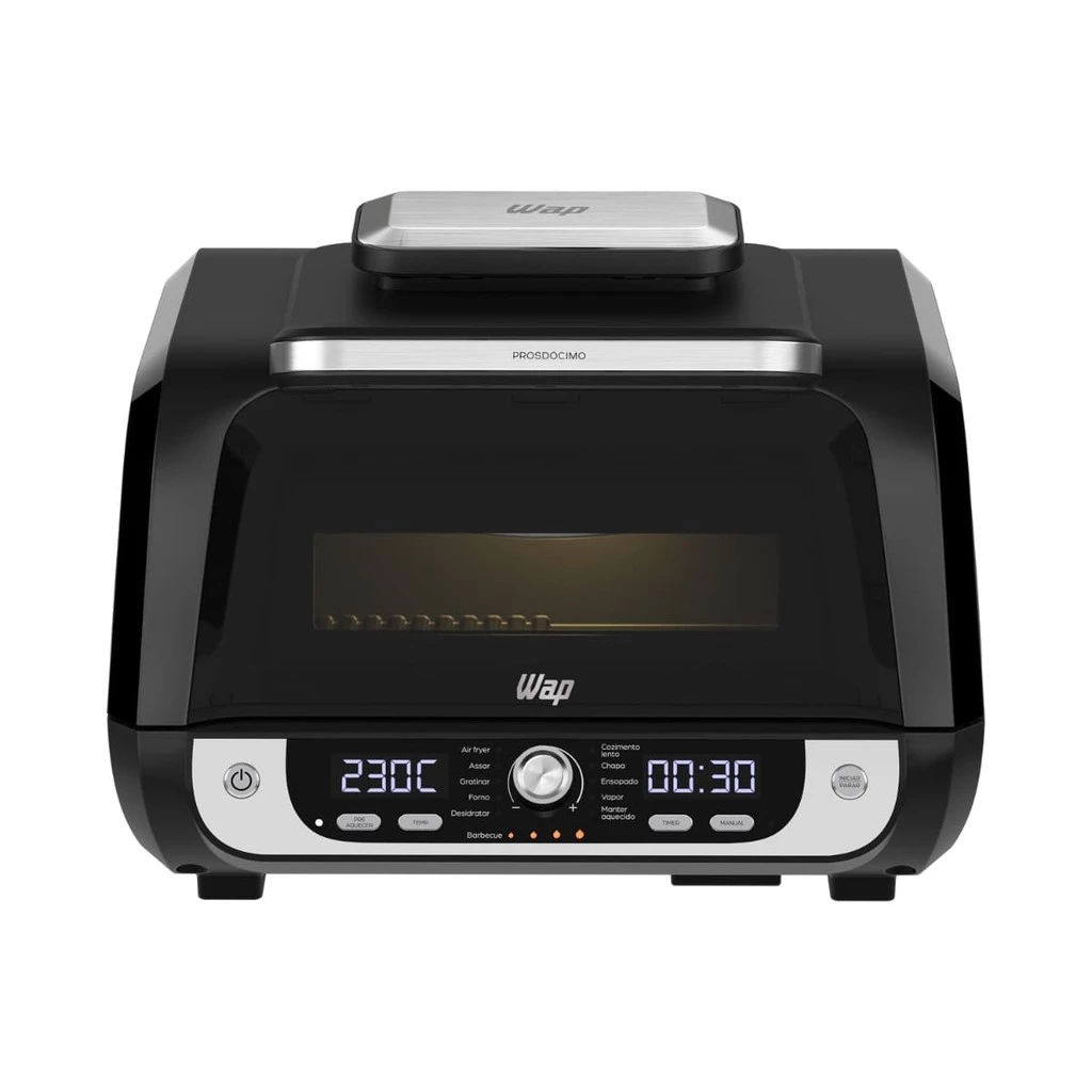 Fritadeira Elétrica sem Óleo Air Fryer 12 em 1 WAP 1800W Barbecue 10L digital Preta com Acessórios